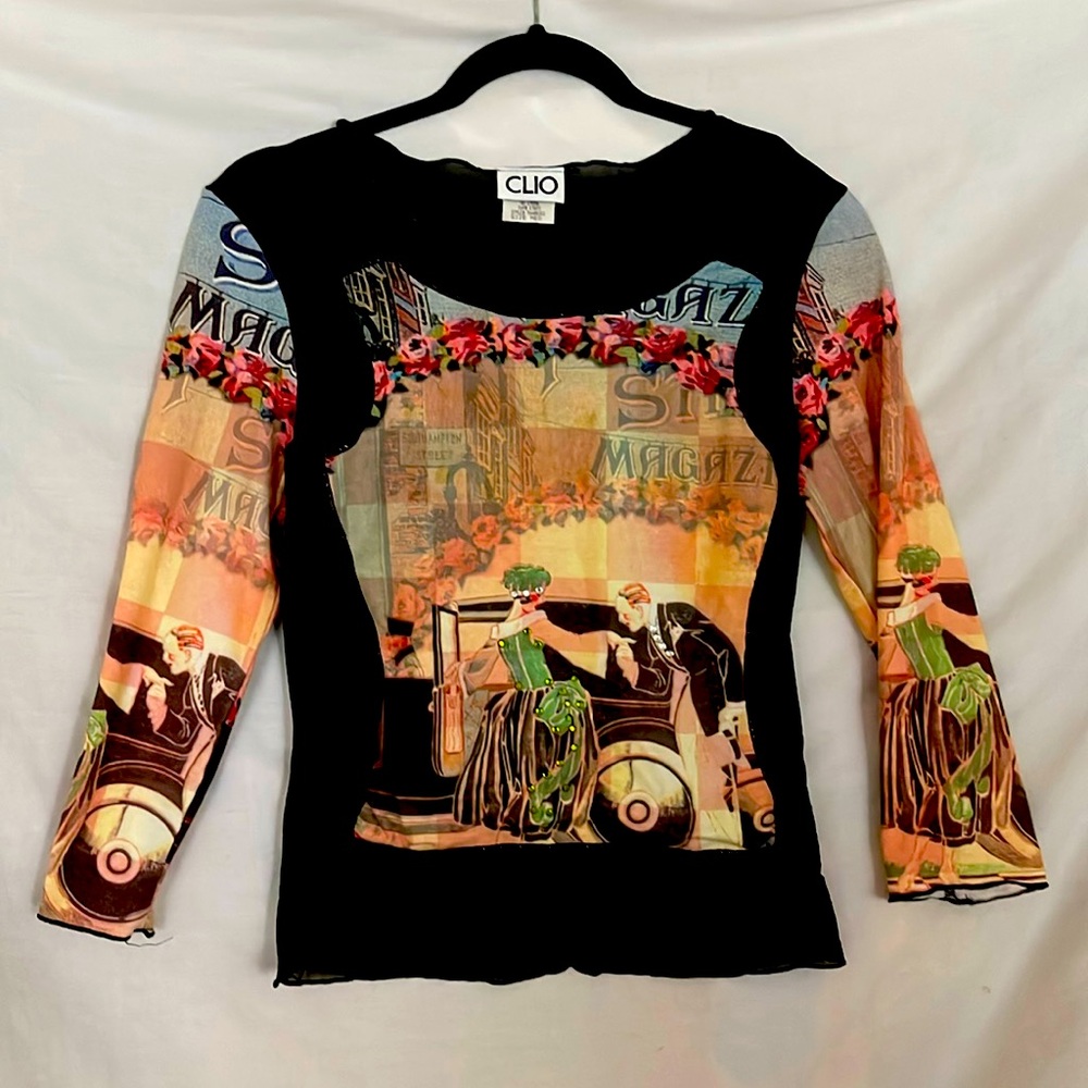 CLIO RARE Vintage Sheer Graphic Print | Color: Black/Tan | Size: MED |